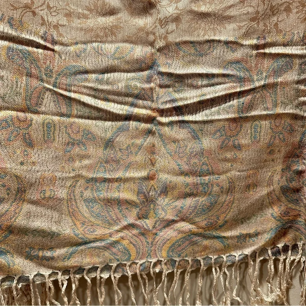 Elegant Shawl in Floral Cream on Cream - Versatile Wrap, Scarf, Veil Soft Rayon